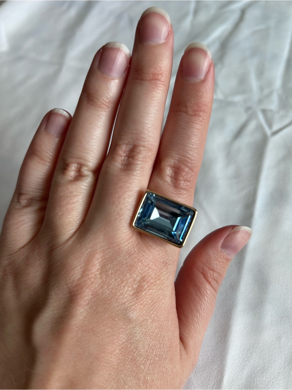 Gold-Trim Blue Rectangle Statement Ring - Women Jewelry